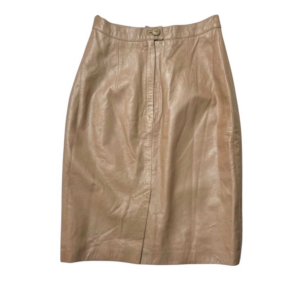 LORA Vintage Genuine Leather Tan Midi Skirt